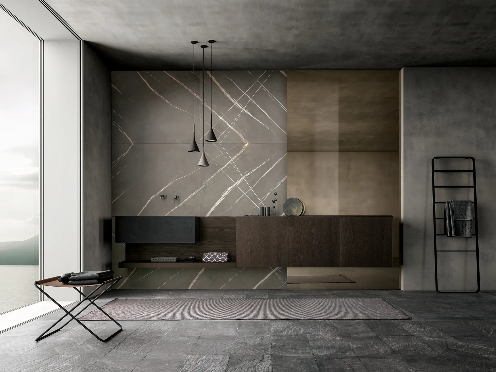 Bagno moderno con materiali nobili